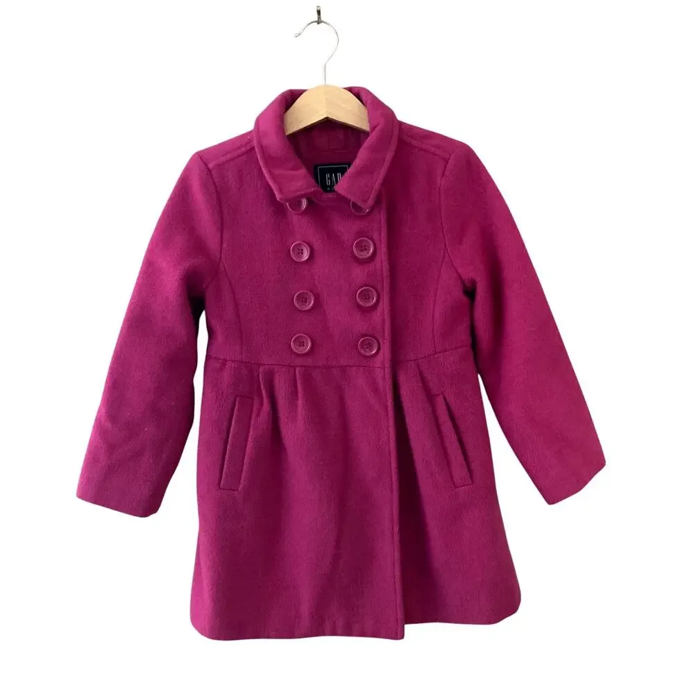 Gap Kids Solid Peacoat Wool Blend Fuchsia Petal Pink XS 4/5